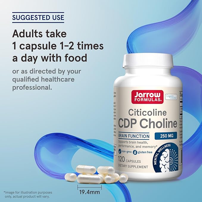 Jarrow Formulas Citicoline CDP 250 MG CDP Choline Supplements Support Brain Health Performance and Memory 120 Capsules Up to a 120 Day Supply