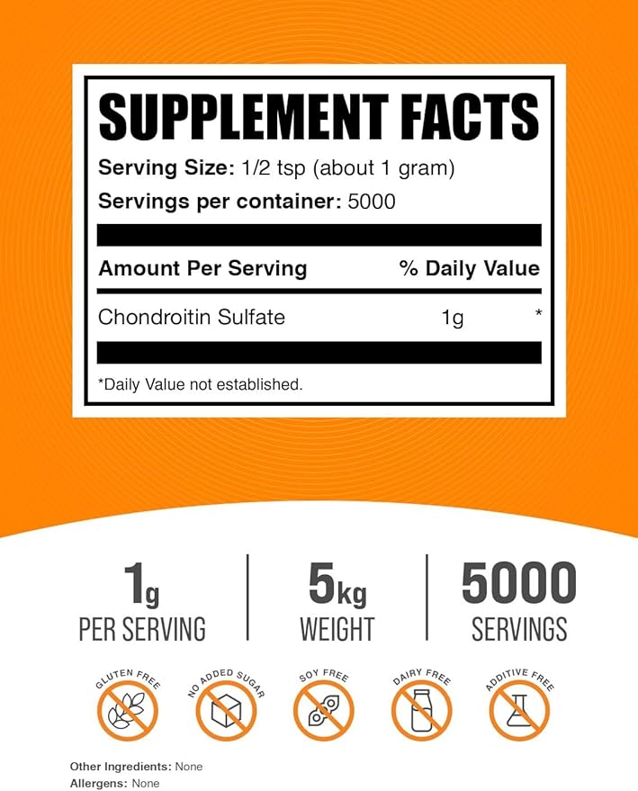 BulkSupplements.com Chondroitin Sulfate Powder - Chondroitin Sulfate Supplement for Joint Support - Gluten Free 1g per Serving 1kg (Pack of 5) (11 lbs)