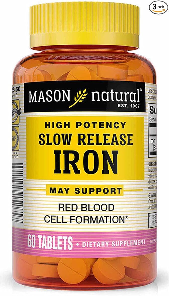 3 Pack Special of Mason Natural Slow Release Iron (Slow FE) Bottled 60 Tablets per Bottle
