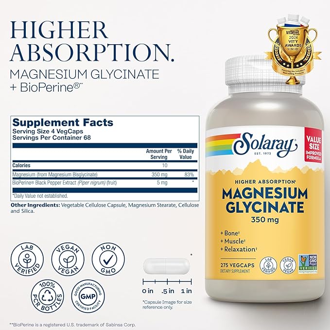 SOLARAY Mega Vitamin B Stress and Magnesium Glycinate 350mg Bundle - Timed Release Vitamin B Complex w/VIT C Chelated Magnesium Bisglycinate - Energy Relaxation and Immune Support Vegan 276/240ct