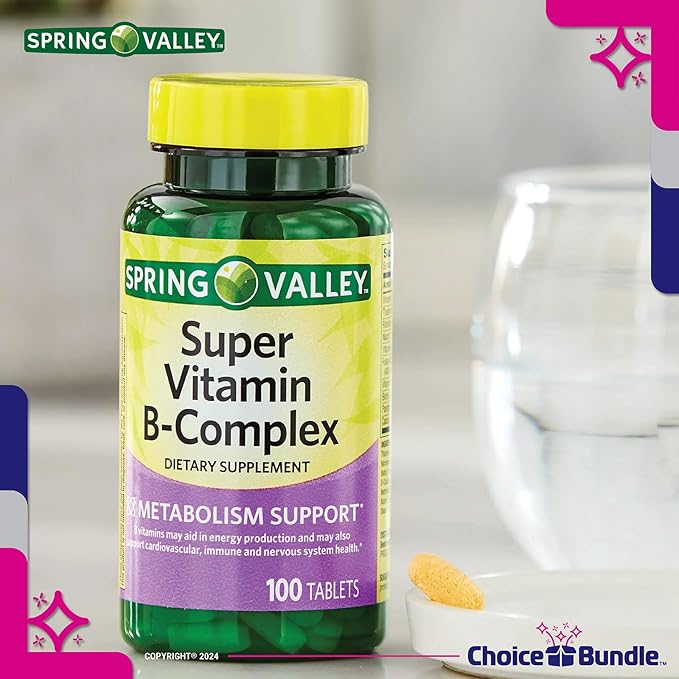 Spring Valley Super Vitamin B-Complex Tablets Metabolism Support 100 Ct 3 pk (300 Total) + Vitamin Vitality &amp Pill Container (5 Items)!