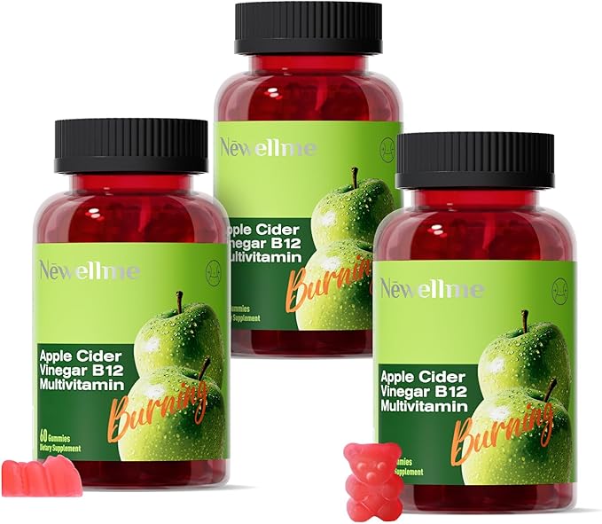 NEWELLME ACV Gummies with the Mother &amp B12 – Sugar-Free Great-Tasting Vegan Gummies for Digestion Metabolism &amp Daily Energy Support 180 Count