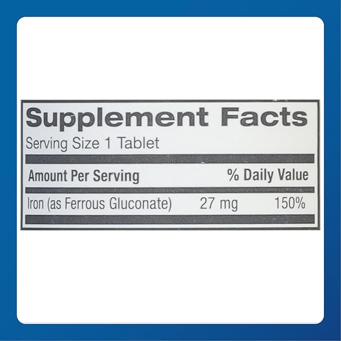 Major 27 mg Ferate Tabs - Ferrous Gluconate Elemental Iron Dietary Supplement - 100 Count (6 Pack)