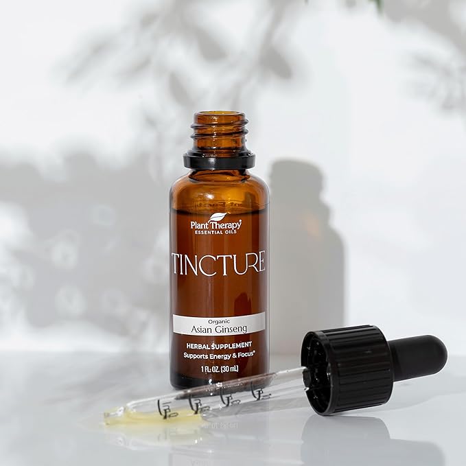 Plant Therapy Organic Asian Ginseng Root Herbal Supplement Tincture 30 mL (1 oz) Great for Energy Encourages Mental Focus Vegan Non GMO Gluten Free Liquid 1 Bottle