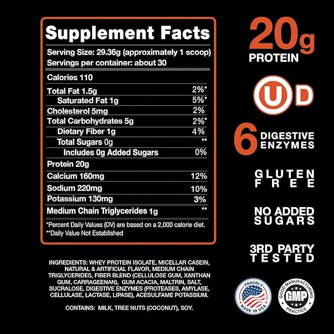 Devotion Nutrition Protein Powder Blend | Gluten Free Keto Friendly No Added Sugars | 1g MCT | 20g Whey &amp Micellar Protein | 2lb Tub (Salted Caramel Cone)