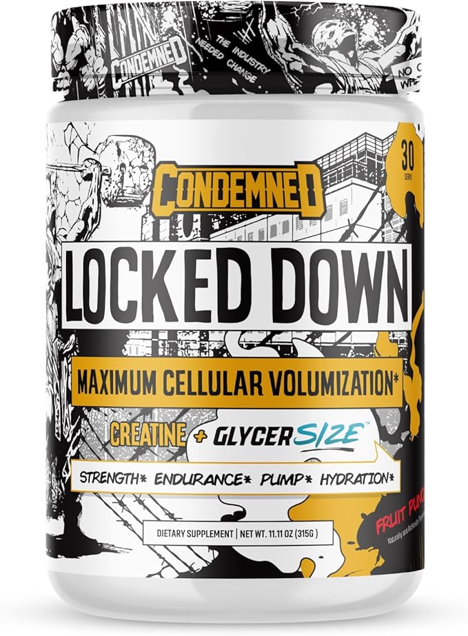 CONDEMNED Labz Locked Down | Creatine Performance Complex | Creatine Monohydrate Glycerol Taurine | Enhanced Hydration Energy &amp Stamina | 30 Servings (Fruit Punch)
