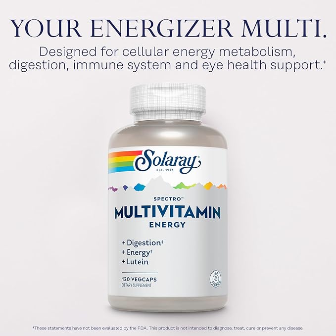 SOLARAY Spectro Energy Multivitamin for Women and Men - Cellular Energy Digestion Eye Health and Immune Support - w/Vitamin A Vitamin B Complex CoQ10 Iron Enzymes Lutein - 30 Serv 120 VegCaps