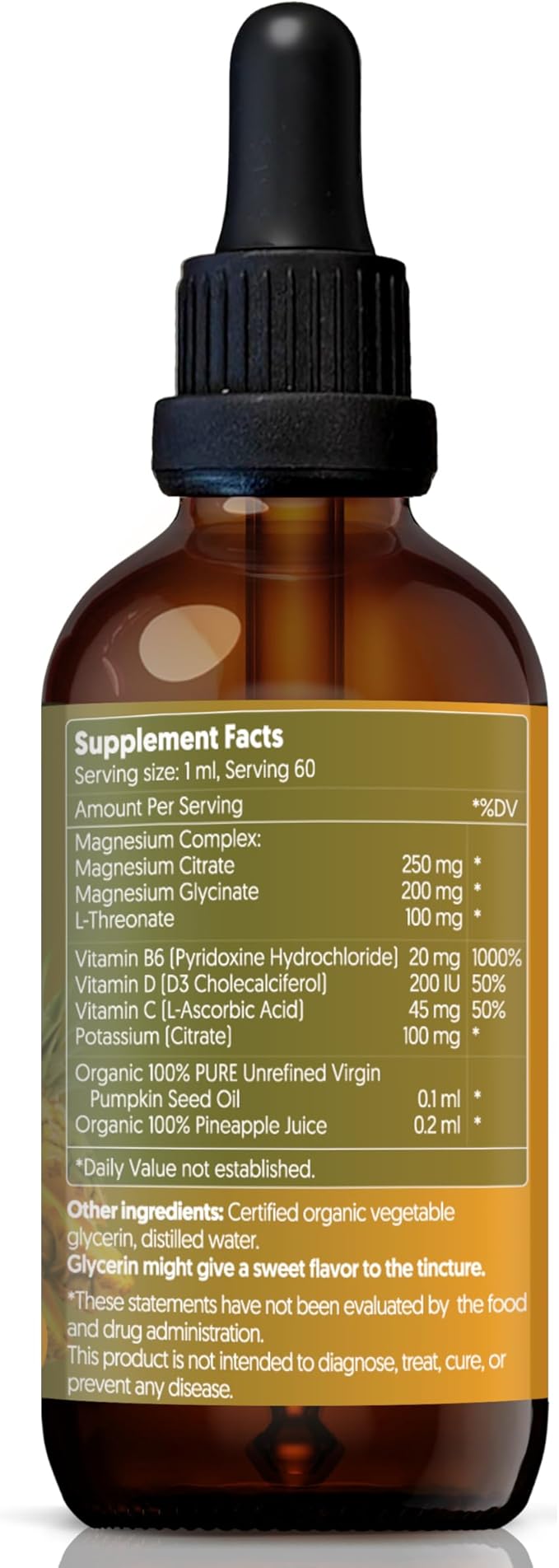 Magnesium Plus Pineapple Flavor - Magnesium Citrate Glycinate/L-threonate &amp Vitamin B6 D C/Liquid Drops Supplement 4 fl oz - Advanced Complex - 60-Day Supply