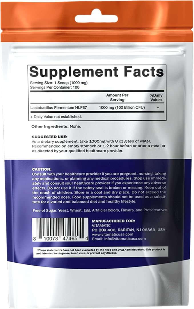 Vitamatic Lactobacillus Fermentum Probiotic Powder - Digestive Health Support - 100 Gram (3.5 OZ) - 100 Servings