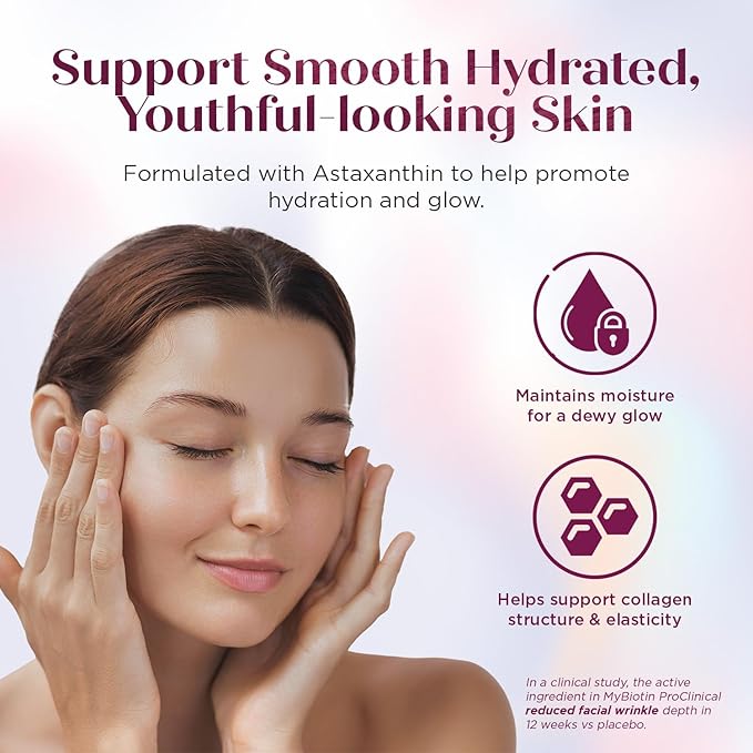 Purity Products MyBiotin ProClinical – Thicker Hair Starting in 3 Weeks &amp Fights Wrinkles - MB40X Patented Biotin Vitamin B7 Matrix w/Astaxanthin - 40X More Soluble vs Ordinary Biotin 90 Veg Caps