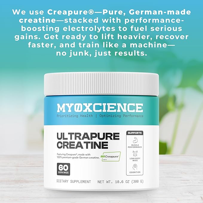 MYOXCIENCE Creapure® Creatine Monohydrate | Supports Strength &amp Muscle Mass Cognition and Lean Body Mass | Unflavored 60 Servings