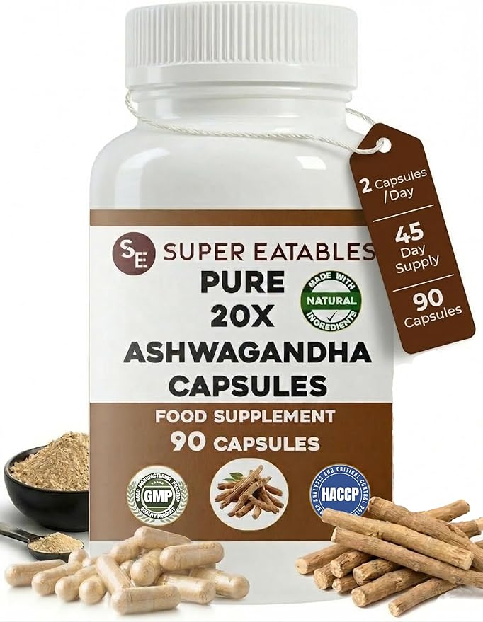 Ashwagandha 450mg – 90 Vegan Capsules (45-Day Supply) – High-Strength 20:1 Withania Somnifera Root Extract Adaptogenic Herb Non-GMO Additive-Free Easy to Swallow