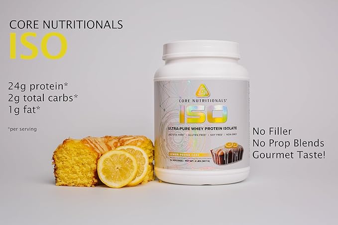 Core Nutritionals ISO Whey Protein Isolate | High-Purity Protein from Whey Isolate | Lean Muscle &amp Recovery Support | 32 Servings (Lemon Pound Cake)