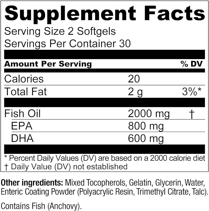 Live Conscious OmegaWell Omega 3 Fish Oil - 2000mg Capsules: Heart Brain &amp Joint Support - 800 mg EPA 600 mg DHA - Sustainably Sourced - Softgels - 30 Day Supply