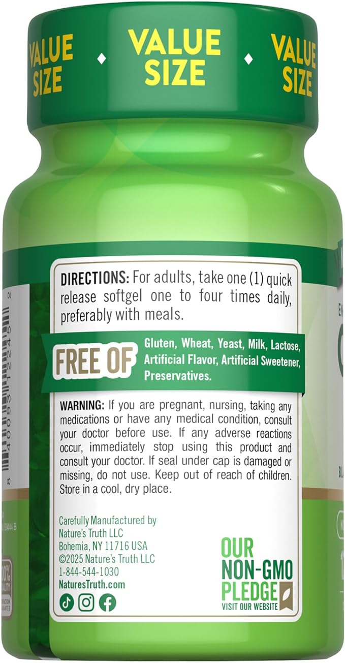 Nature's Truth CoQ10 100mg | 120 Softgels | High Absorption | Non-GMO &amp Gluten Free Coenzyme Supplement | with Black Pepper Extract