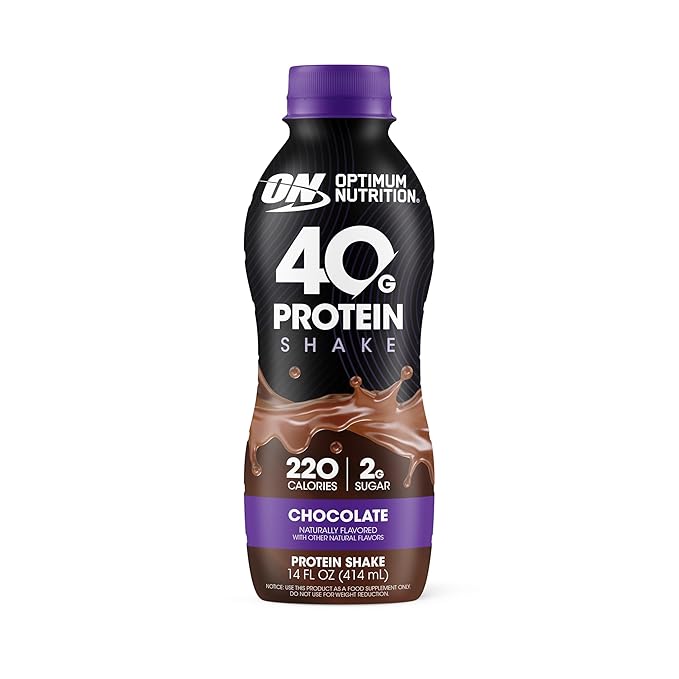 Optimum Nutrition 40g Protein Shake 40g of Protein Naturally Flavored Complete Protein Drink Chocolate 14 Fl Oz 12 Count (Pack of 1) (Packaging May Vary)
