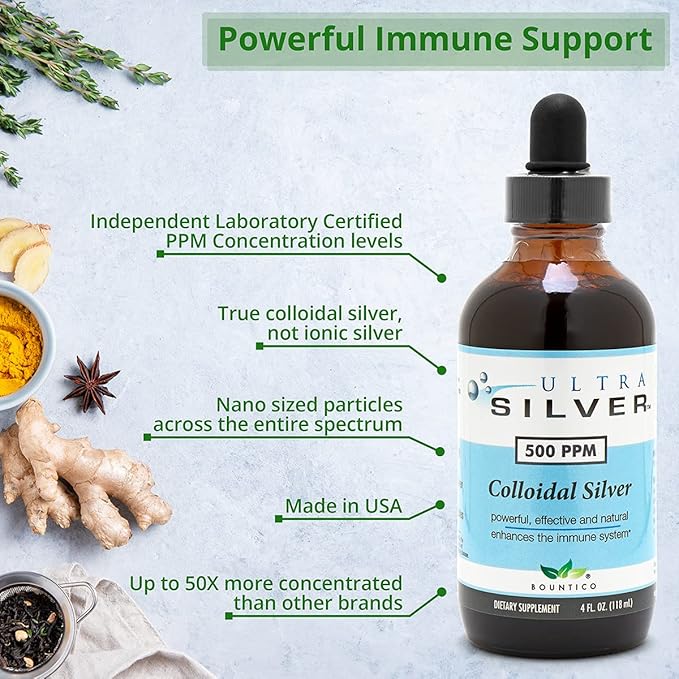 Ultra Silver® Colloidal Silver | 10000 PPM 32 Oz (946mL) | Mineral Supplement | True Colloidal Silver - 4 oz Dropper Bottle (Empty) Included for Dispensing!