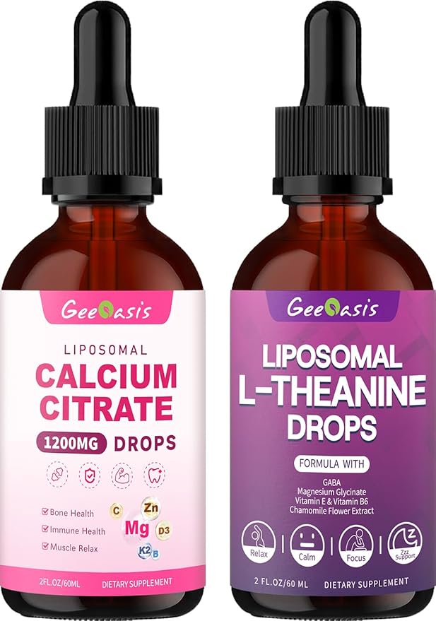 Liposomal Liquid Calcium Citrate &amp L-Theanine with GABA Drops Immune &amp Overall Health Zzz &amp Relaxation Support