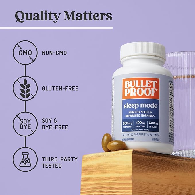 Bulletproof Sleep Mode Softgels 60 Count Supplement with Brain Octane C8 MCT Oil to Support Sleep