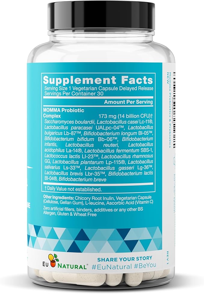 Momma Prenatal Probiotics Mom &amp Baby – Gut and Digestive Postpartum Nursing Morning Sickness Pregnancy Relief – 18 Clinically Proven Strains 14 Billion CFU Prebiotic – 30 Mini Vegan Capsules