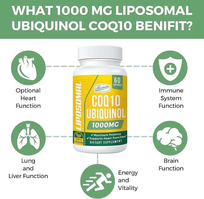 1000mg Liposomal CoQ10 Softgels | Better Absorption CoQ10 Ubiquinol Supplement | Heart Function &amp Energy Production | Active Antioxidant Form of Vegan Coenzyme Q10 | Non-GMO | 120 Softgels