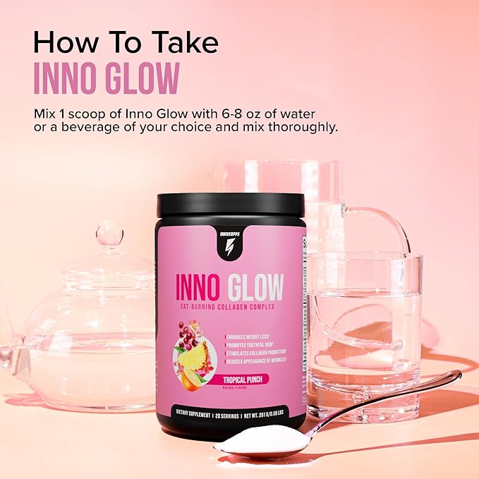 InnoSupps InnoGlow Multi Collagen Peptides Powder for Weight Loss - Thermogenic Fat Burner and Anti Aging Collagen Powder for Women - Hair Skin Nails Joint Support - 20 Servings (Tropical Punch)