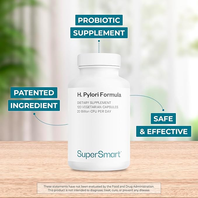 Supersmart - H. Pylori Formula Bundle (Complete Action) - Probiotic L. Reuteri w/Mastic Gum | Non-GMO &amp Gluten Free - 60x2 &amp 120 Vegetarian Capsules