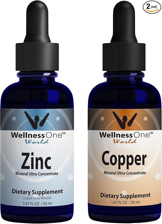 WellnessOne Ionic Liquid Zinc &amp Liquid Copper - Zinc-Copper Bundle to Support Immune System &amp Joint Nerve &amp Bone Health - 1.67 fl oz Zinc &amp Copper Liquid Drops