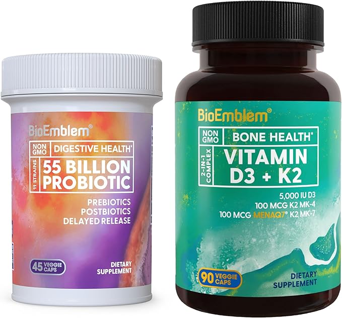 BioEmblem Vitamin D3 K2 (5000IU and 200mcg) &amp Probiotics for Women &amp Men