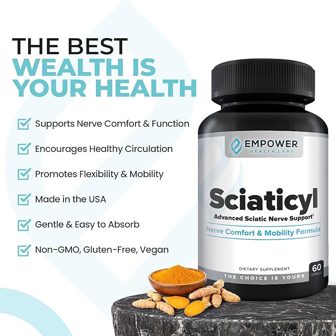 Sciaticyl – Nerve Support Supplement with B1 B6 B12 Magnesium NAC ALC &amp Alpha Lipoic Acid – Supports Nerve Function Mobility Comfort &amp Circulation – 60 Capsules