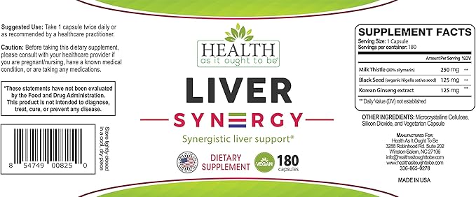 Health As It Ought To Be Liver Syn3rgy Supplement | Physician Formulated Capsules with Milk Thistle Black Seed Korean Ginseng | 180 Capsules