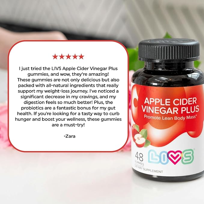 LIVS Apple Cider Vinegar Plus Gummies with Turmeric &amp Ginger | Organic ACV Gummies – Vegan Gluten-Free &amp Non-GMO – 120 Count