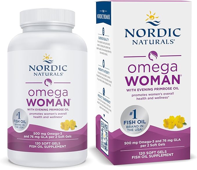 Nordic Naturals Omega Woman Lemon - 120 Soft Gels - 500 mg Omega-3 + 800 mg Evening Primrose Oil - Healthy Skin &amp Optimal Wellness - Non-GMO - 60 Servings