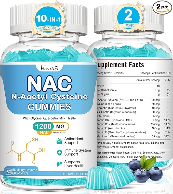 NAC Gummies NAC Supplement with Milk Thistle Selenium B6 B12 - Antioxidant Immune Support - N Acetyl Cysteine 600 mg per Gummy - 2 Month Supply 120 Cts