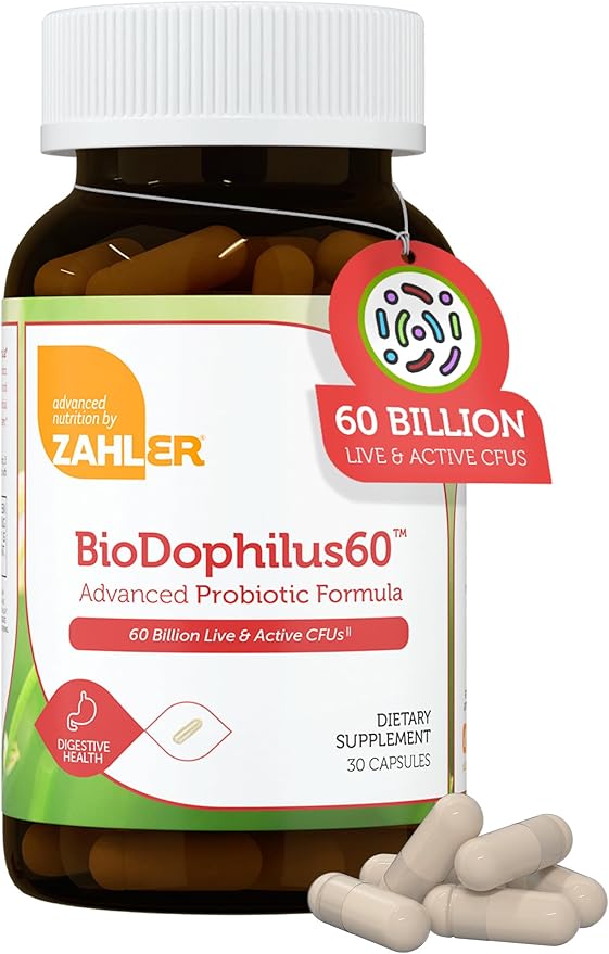 Zahler Biodophilus 60 Billion Live Cultures Per Serving Supports Digestive HealthCertified Kosher 30 Capsules