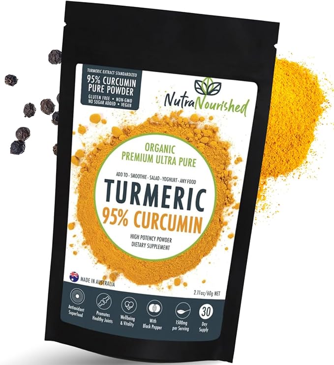 Organic Turmeric 95% Curcumin Powder – 1500mg Extract with Black Pepper – Non-GMO Vegan Gluten-Free Natural Supplement – 60g