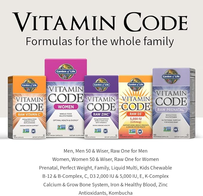 Garden of Life Multivitamin for Women MenKids Age 6 &amp up Vitamin Code Family Multi120 Vegetarian Capsules Whole Food Vitamins Food Blend &amp Probiotics Gluten Free Dietary Supplements (Pa