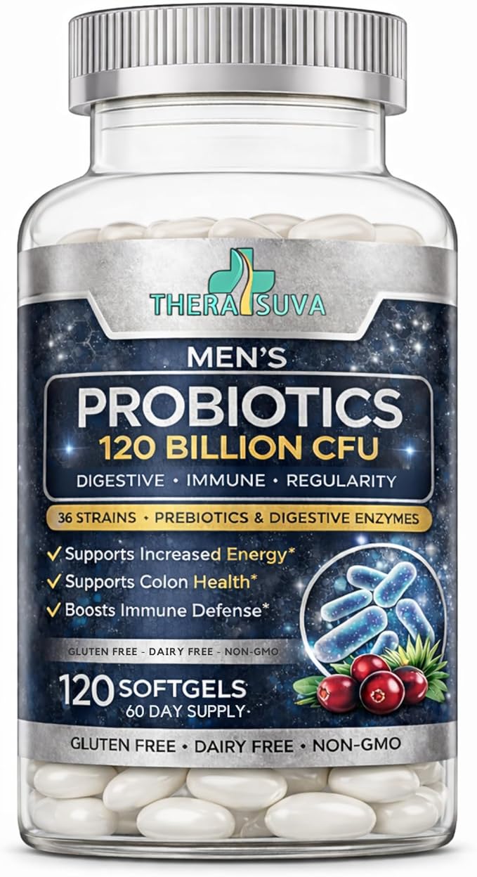 Mens Probiotic 120 Billion CFU 36 Strains + Prebiotics &amp Digestive Enzymes Digestive Gut &amp Immune Support 60 Day Supply 120 Capsules