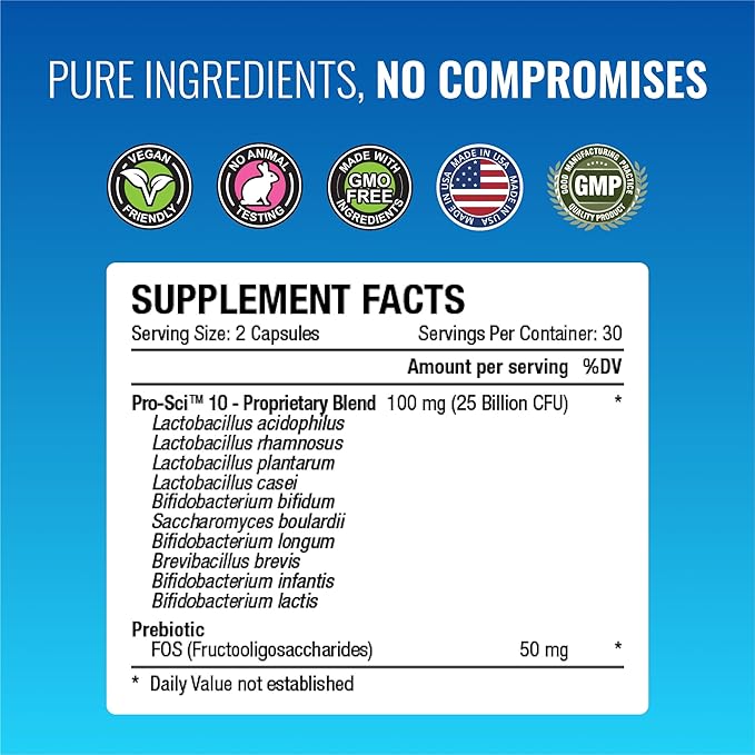 Approved Science Probiotic with Prebiotic - 10 Strains - 25 Billion CFU - 6 Bottles - Vegan