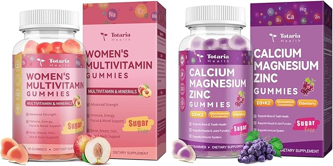 Totaria Sugar Free Calcium Magnesium Zinc Gummies for Women Men &amp Multivitamin Gummies for Women Bundle