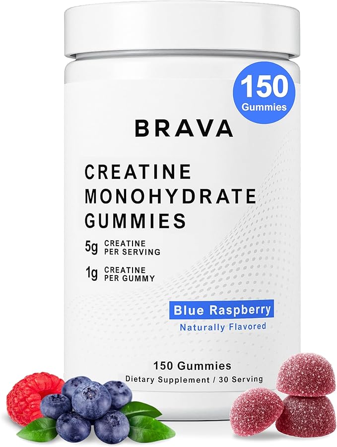 Brava Creatine Gummies | 5g Lab-Verified Creatine Monohydrate Gummies for Men &amp Women | Every Batch Third-Party Tested | Vegan Gluten-Free | Blue Raspberry (150 Gummies)