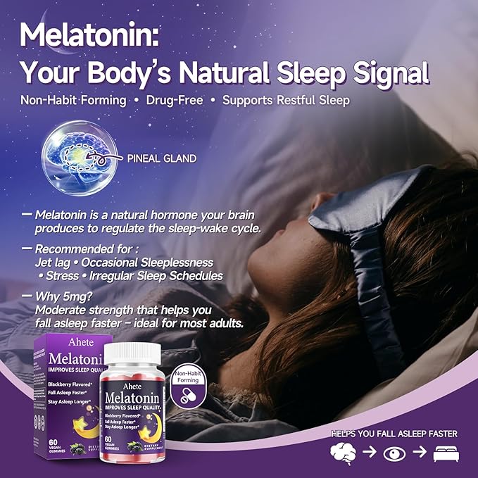 Melatonin 5mg Gummies for Adults Raspberry Flavor Sleep Aid Sugar-Free 180 Gummies 180 Days Supply