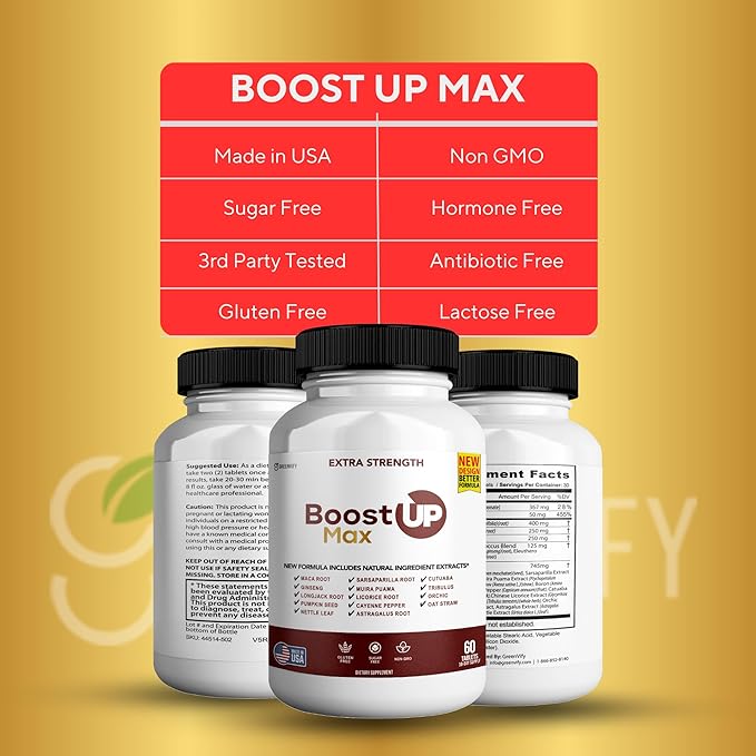 Boost Up Max Male Health Supplement – with Calcium Zinc &amp Proprietary Blend for Vitality &amp Strength 180 Capsules (3 Pack)