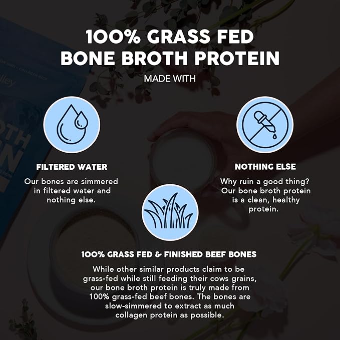 Paleovalley 100% Grass Fed Beef Bone Broth Protein Powder - Rich in Collagen Peptides for Hair Skin Gut Health Bone and Joint Support - 13g Protein Per Serving - No Gluten or GMOs - Chocolate