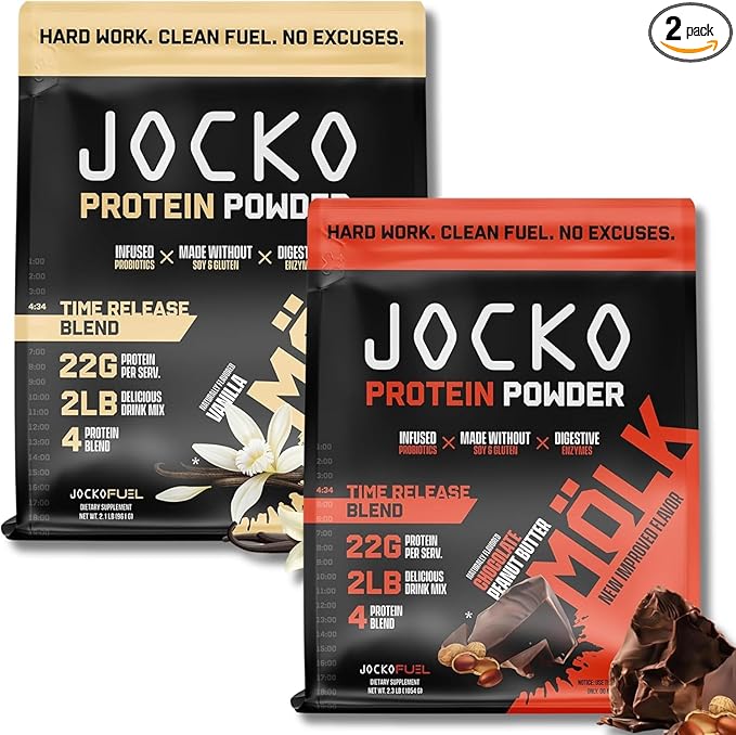 Jocko Fuel Protein Bundle (2 Pack) - Chocolate Peanut Butter (2lb) + Vanilla (2lb) - Supports Muscle Recovery &amp Growth
