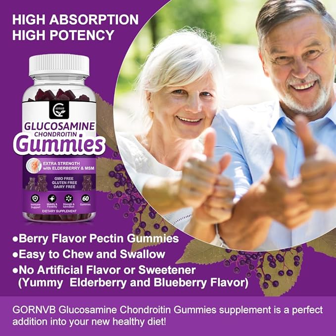 Glucosamine Chondroitin Gummies with MSM &amp Elderberry Extra Strength - Flexibility Support Antioxidant Immune Support Supplement for Adults Men &amp Women - 60 Chondroitin Gummies (2 Pack)