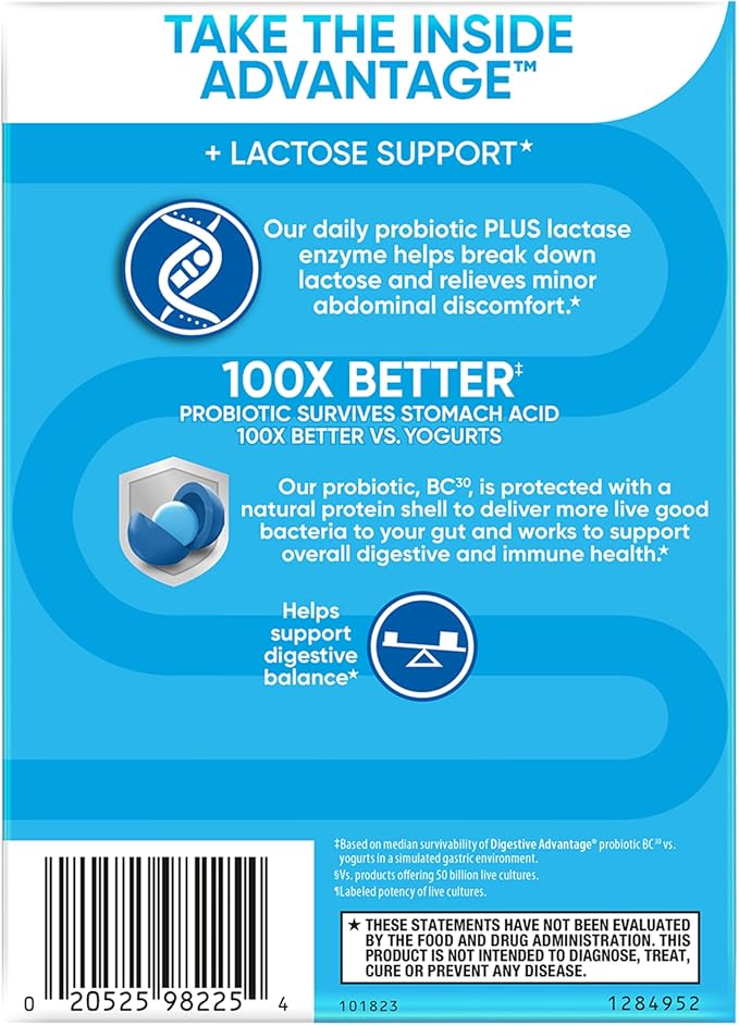 Digestive Advantage Lactose Defense Capsules (96 Count In A Box) Helps Breaks Down Lactose and Defend Against Digestive Upset Supports Digestive and Immune Health CFUs