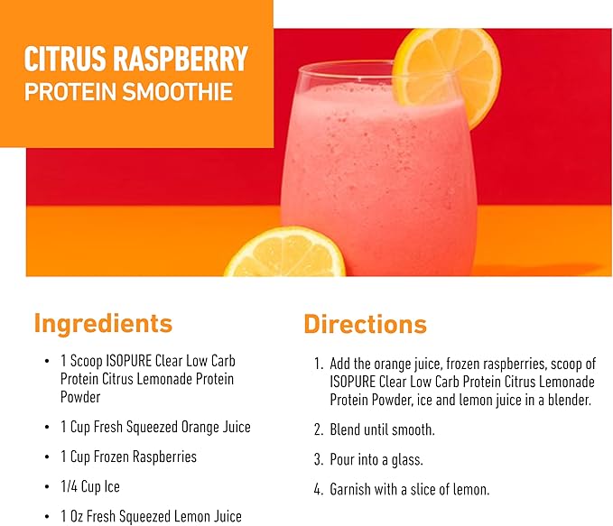Isopure Clear Whey Isolate Protein Powder Lactose Free Gluten Free Naturally Flavored Citrus Lemonade 20g Protein Per Serving 14.1 Oz 16 Servings (Packaging May Vary)