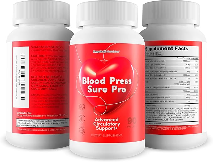 Blood Press Sure Pro With Magnesium 12 - Our Best Circulation Support Pressure Supplement - Circulation Vitamin Blood Flow - High Pressure Pills - Blood Flow Vasodilator Blood Circulation Supplements