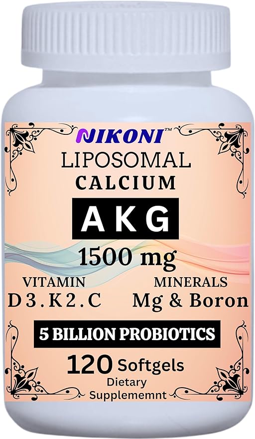 Liposomal Calcium AKG 1500mg Vitamin C D3 K2 Mg+ &amp Probiotics Supplement-120 Softgels
